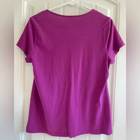 St. John’s Bay Magenta Women’s Size Petite Large Ruffled Neck Pleated Blouse - Picture 2 of 7